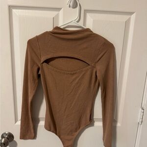 Astr Tan Cutout Long Sleeve Bodysuit